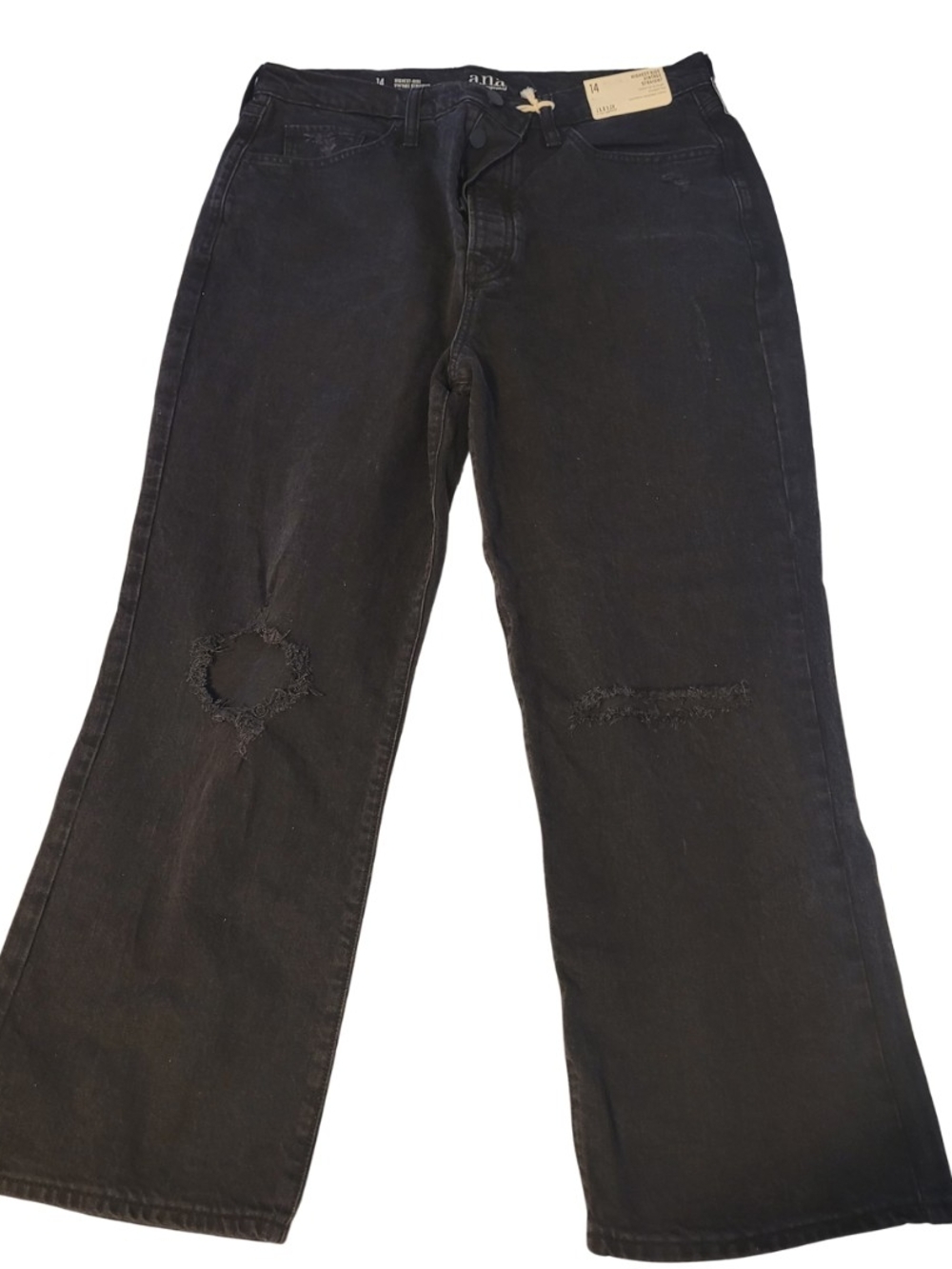 a.n.a Black Distressed Wide-Leg Jeans